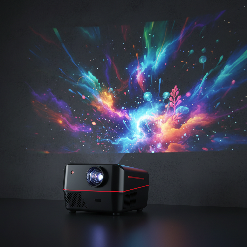 Mini pocket projector projecting vivid image on wall